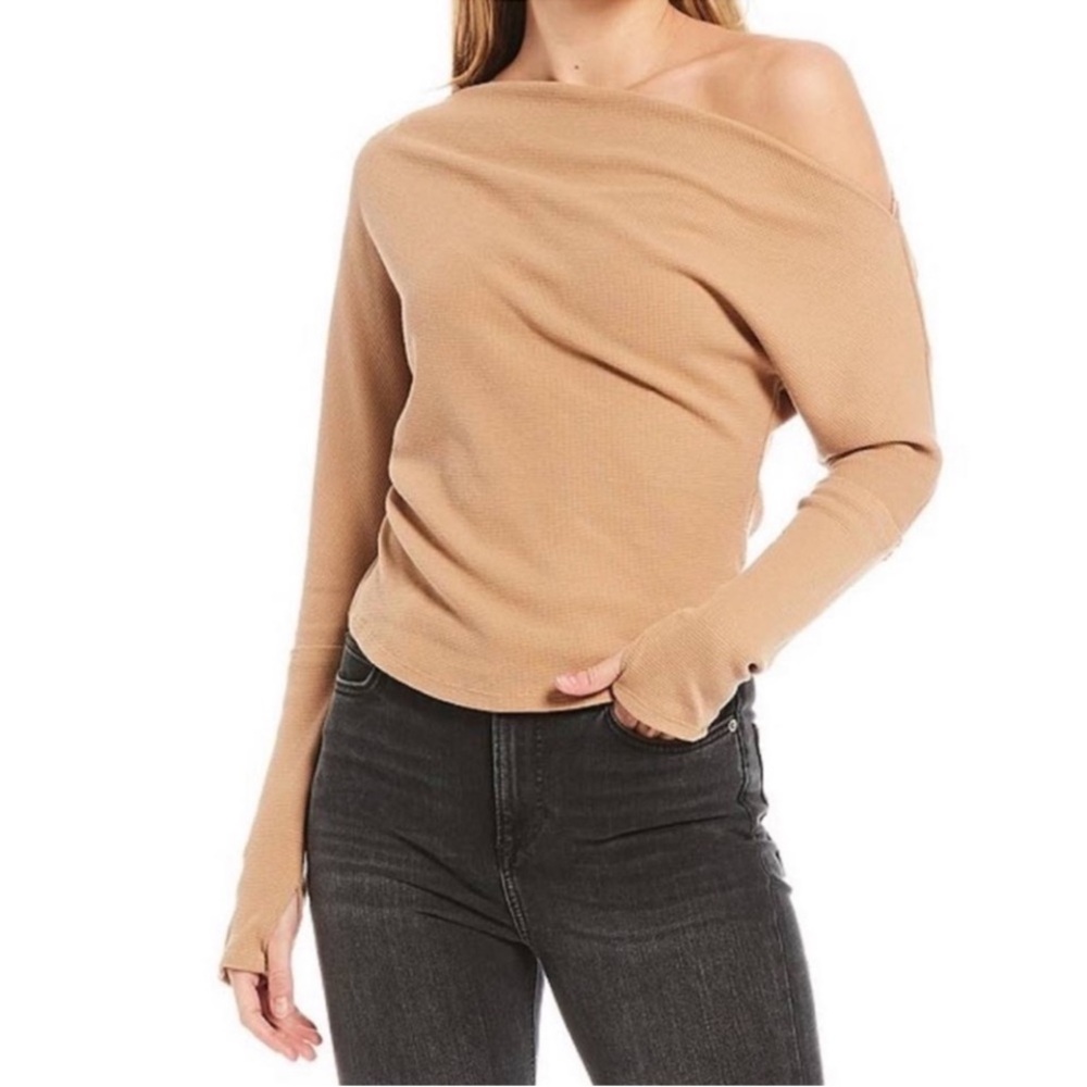 Free People We the Free Fuji Thermal Long Sleeve Drop Shoulder Top - Small - Tan